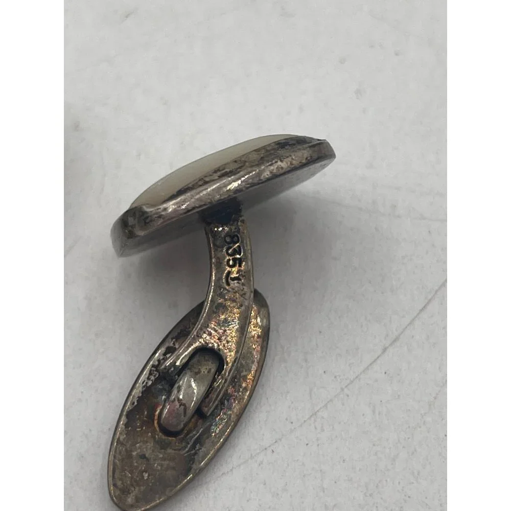Vintage 835 Silver & Mother Of Pearl Cufflinks Mosaic Design 2 Sets